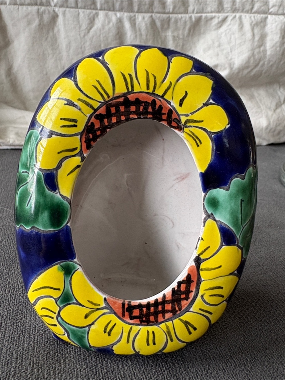 Hand-Painted Sunflower Ceramic Picture Frame in Yellow and Blue